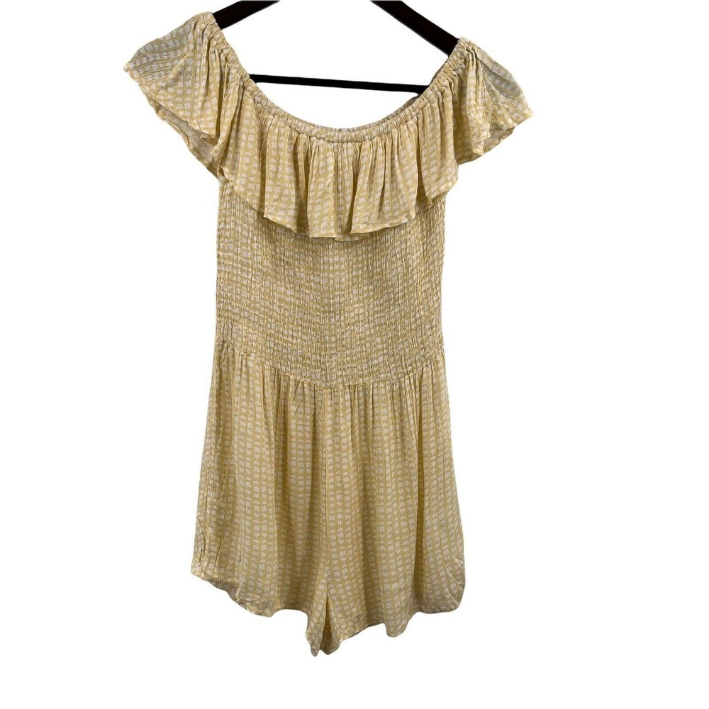 Kiwi & Punch Yellow Romper Ruffle Shoulder‎ Smocked Bodice Size Large New